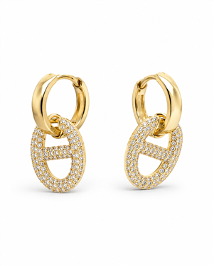 Rhinestone Oval Letter H Earrings