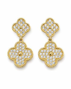 Double Clover Rhinestone Drop Earrings