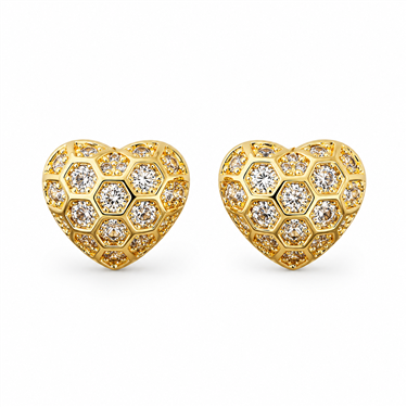 Honeycomb Heart Rhinestone Stud Earrings