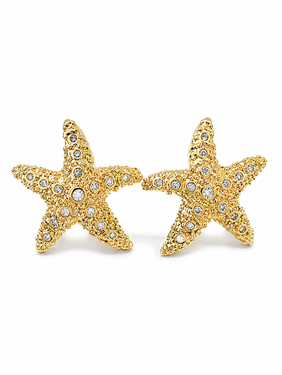 Gold Rhinestone Starfish Earrings