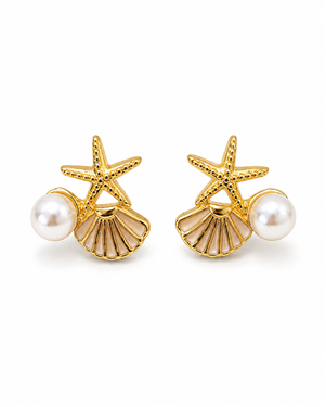 Starfish Shell Pearl Stud Earrings
