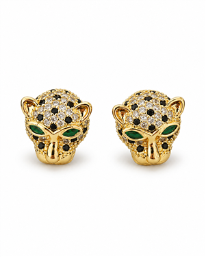 Gold Rhinestone Leopard Head Stud Earrings