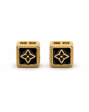 Square Four-Leaf Enamel Stud Earrings