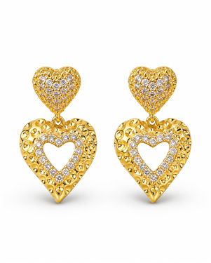 Double Heart Rhinestone Drop Earrings