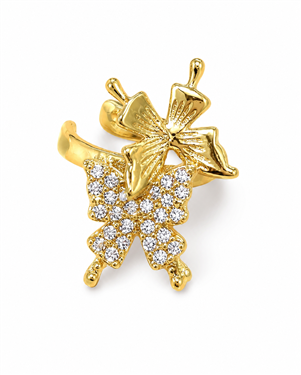 Gold Butterfly Flower Rhinestone Earring