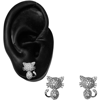 SILVER CAT EARRING