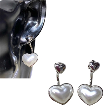 SILVER WHITE HEART DANGLING EARRING