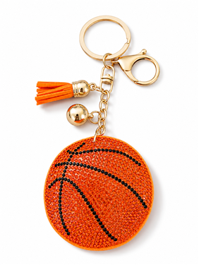 Orange Basketball Rhinestone Keychain