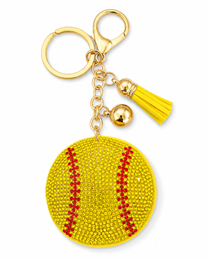White Baseball Rhinestone Keychain