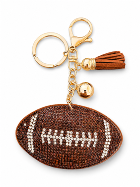 Brown Football Rhinestone Keychain