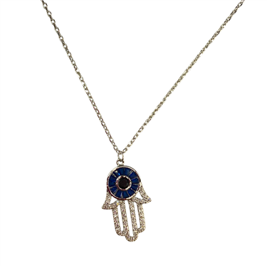 SILVER HASMA EVIL EYE NECKLACE