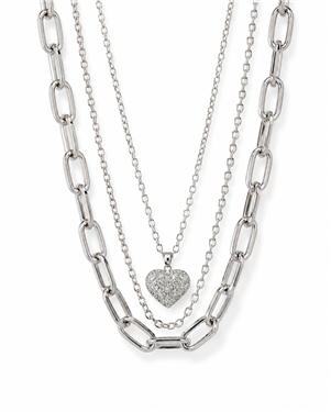 Rhinestone Heart Pendant Layered Chain Necklace