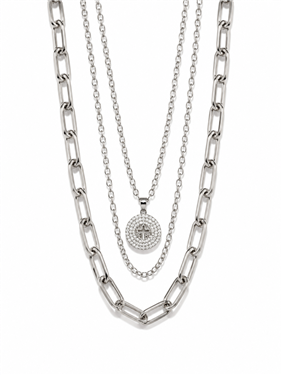 Cross Medallion Layered Chain Necklace