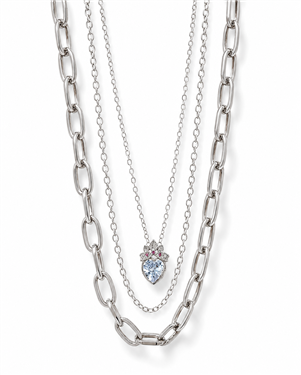 Crown Heart Pendant Layered Chain Necklace