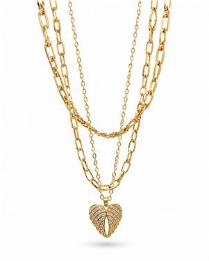 Layered Chain Heart Leaf Pendant Necklace