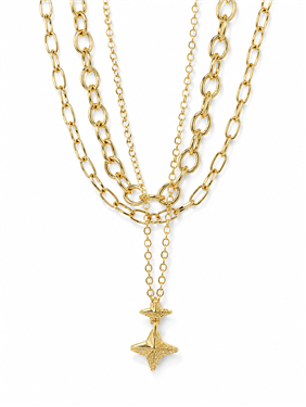 Star Pendant Triple Layer Chain Necklace
