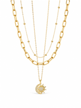 Layered Chain Sunflower Rhinestone Pendant Necklace