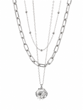 Layered Chain Shell Pendant Necklace