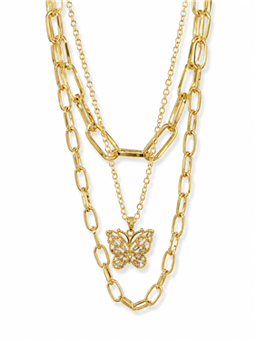 Layered Butterfly Pendant Necklace
