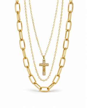 Cross Pendant Layered Chain Necklace