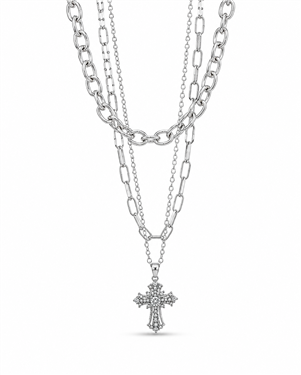 Layered Chain Cross Pendant Necklace