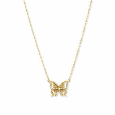 Hollow Pave CZ Butterfly Necklace