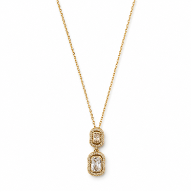 Double Rectangular Halo CZ Necklace