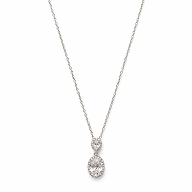 Double Oval Halo CZ Pendant Necklace