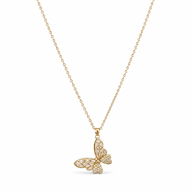 Hollow Butterfly Crystal Pendant Necklace