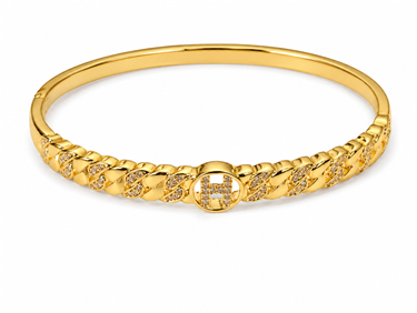 Twist Chain H Logo CZ Gold Bangle