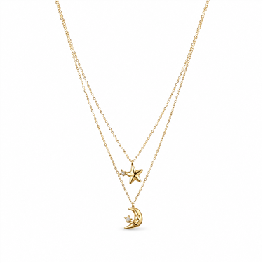 Double Layer Star Moon Pendant Necklace