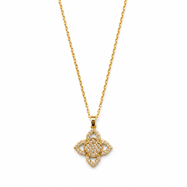 Double Hollow Clover CZ Inlaid Necklace