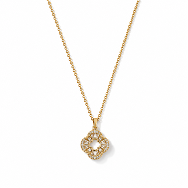 Hollow Clover Pave Zircon Gold Necklace