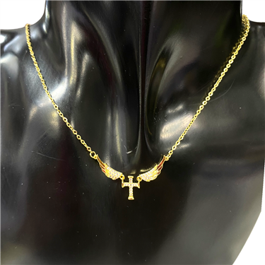 CROSS WITH WINGS GOLD NECKLACE