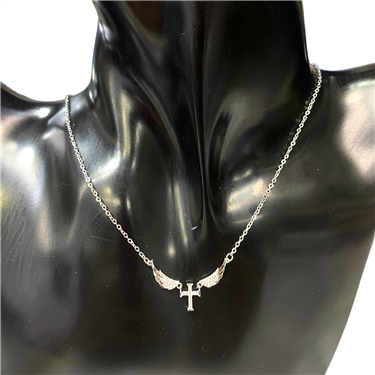CROSS WITH WINGS SILVER NECKLACE