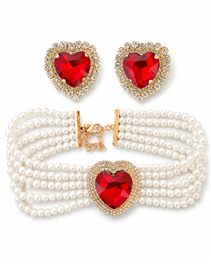 Heart Pearl Rhinestone Jewelry Set