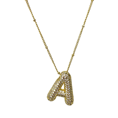 GOLD A RHINESTONE INITIAL NECKLACE
