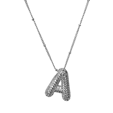 SILVER A RHINESTONE INITIAL NECKLACE