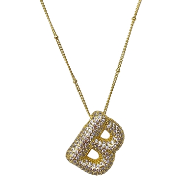 GOLD ''B'' RHINESTONE INITIAL NECKLACE