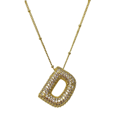GOLD D RHINESTONE INITIAL NECKLACE