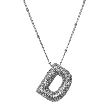SILVER D INITIAL RHINESTONE NECKLACE