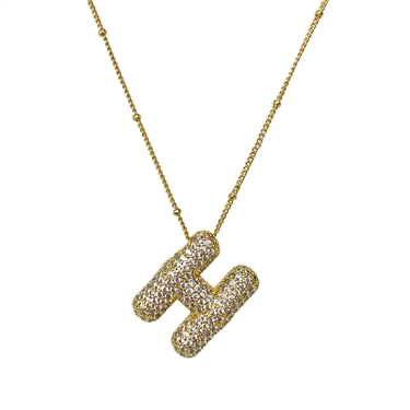GOLD ''H'' RHINESTONE INITIAL NECKLACE