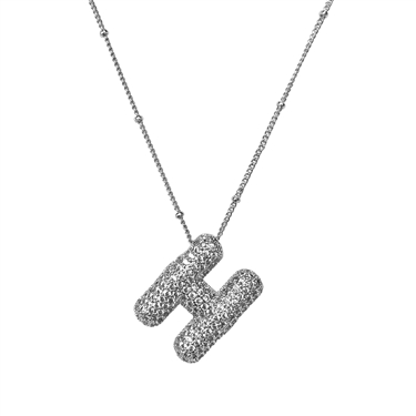 SILVER ''H'' INITIAL RHINESTONE NECKLACE