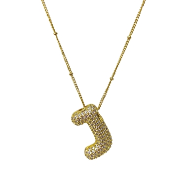 GOLD ''J'' INITIAL RHINESTONE NECKLACE