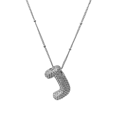 SILVER ''J'' INITIAL RHINESTONE NECKLACE