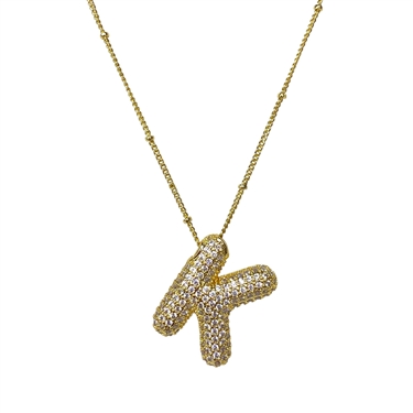 GOLD K RHINESTONE INITIAL NECKLACE