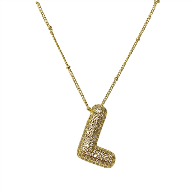 GOLD ''L'' RHINESTONE INITIAL NECKLACE