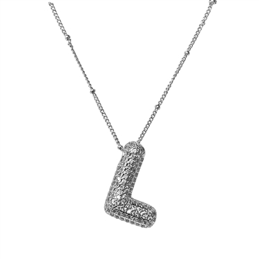 SILVER ''L'' RHINESTONE INITIAL NECKLACE