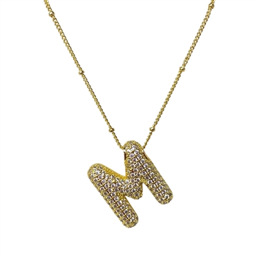 GOLD ''M'' RHINESTONE INITIAL NECKLACE