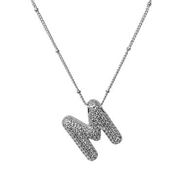SILVER ''M'' RHINESTONE INITIAL NECKLACE